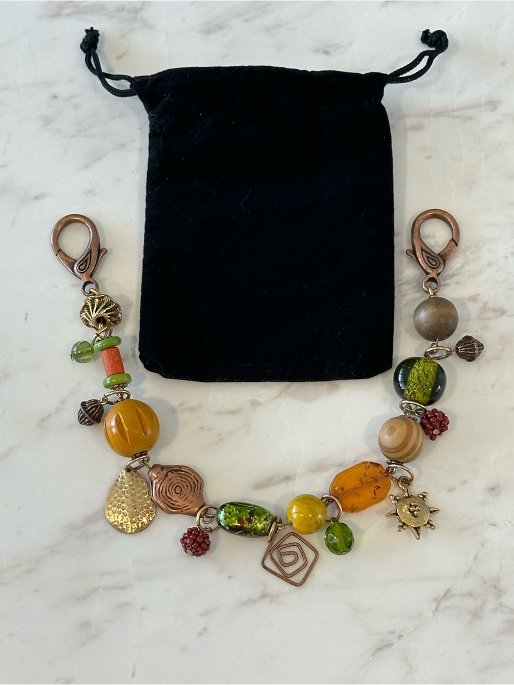 Chico’s Bronze Gold Multi Colored Beaded Bag Charm